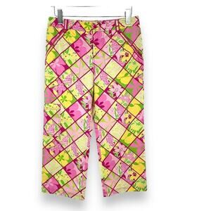 Lilly Pulitzer white label patchwork floral parrot giraffe print cropped pants 8